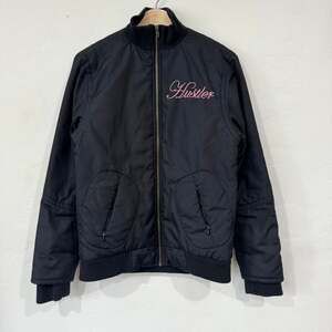 Vintage Hustler Magazine Bomber Puffer Jacket, Y2K Grunge Black, Size M